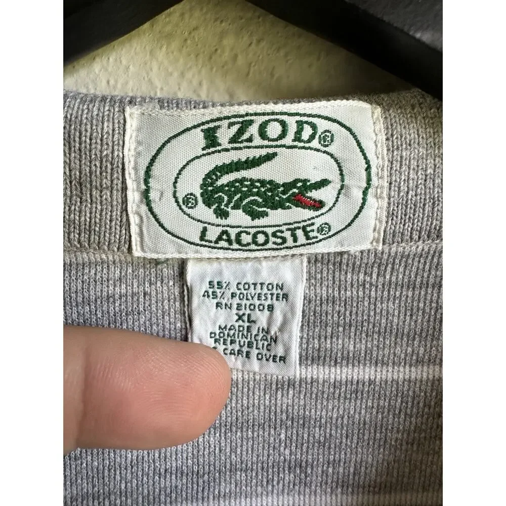 Lacoste Men's XL Gray Polo Shirt Stripe Embroidery Logo
